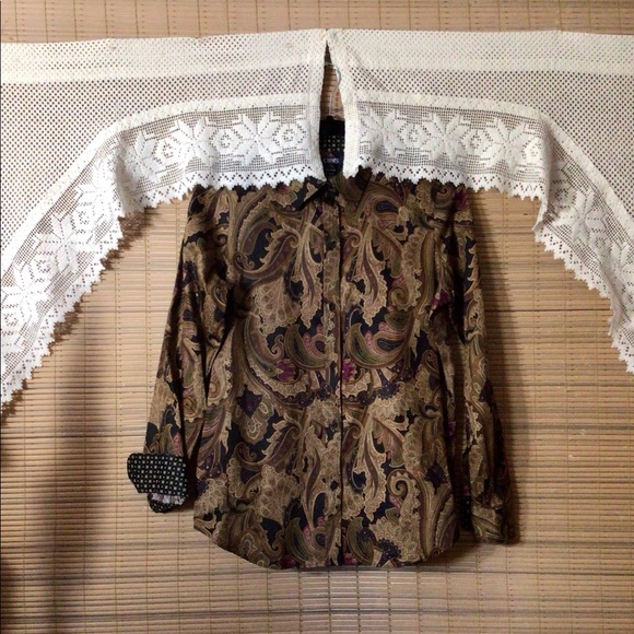CHAPS paisley blouse, collar, up-down cuffs - Picture 4 of 16